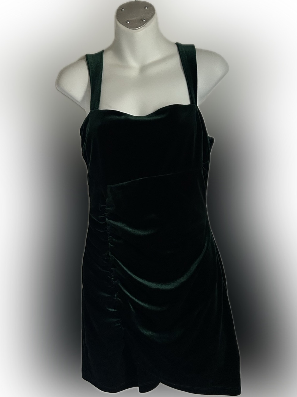 Green Velvet Square-Neck Dress